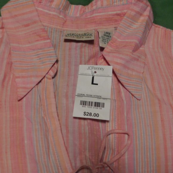 JCPENNY 100% Linen Pink Stripe Tunic L VINTAGE - Picture 5 of 7